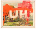 Wayne White; UH HUH, 2013; acrylic on offset lithograph; 25 x 31.5 in.